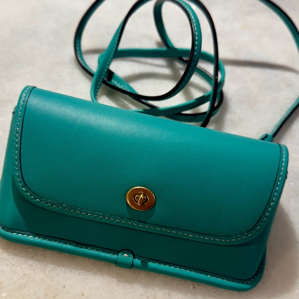 New Coach Teal Crossbody mini bag/sunglass case
